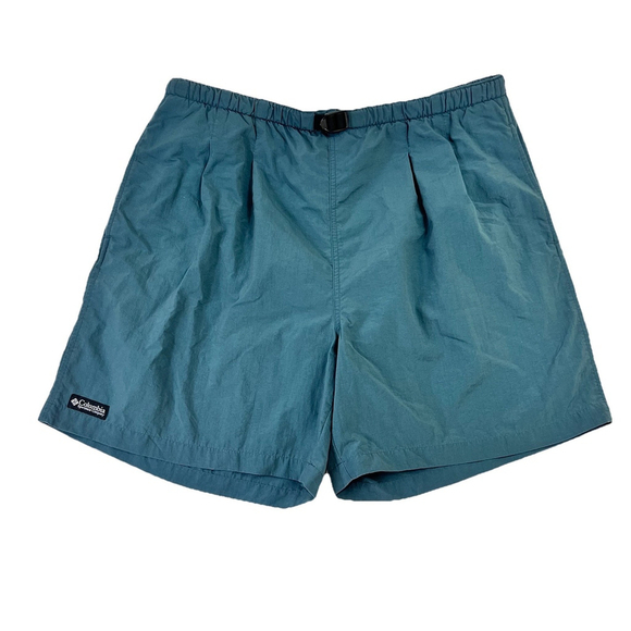 VTG Columbia Shorts Mens Sz XL Gray Zip Pocket Box Logo Spell Out Lined Swim Y2K - Picture 1 of 11